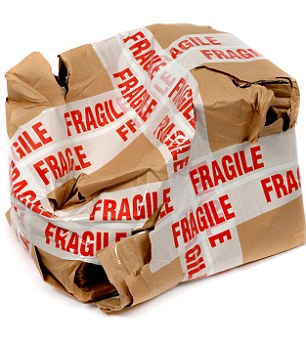 Damaged parcel with fragile tape. Image shot 01/2007. Exact date unknown.